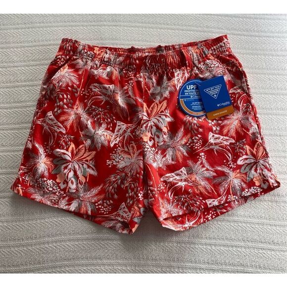 COLUMBIA WOMEN’S MEDIUM WATER SHORT IN RED HIBISCUS FESTIVE FISHIN’ PATTERN - Picture 6 of 11